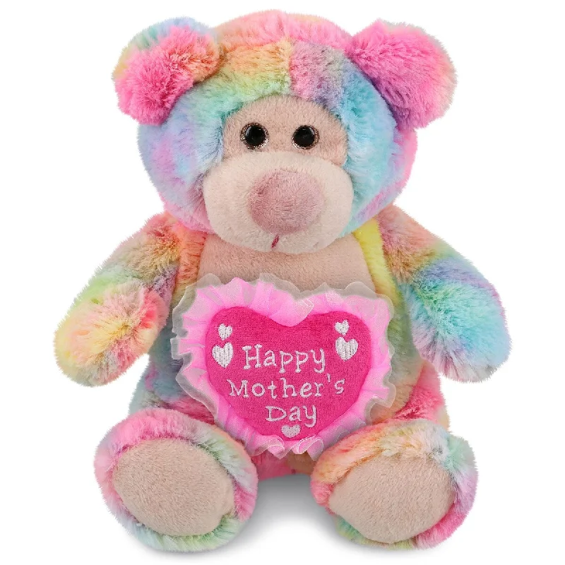 DolliBu Happy Mother’s Day Rainbow Bear with Pink Heart Message - 9 inches