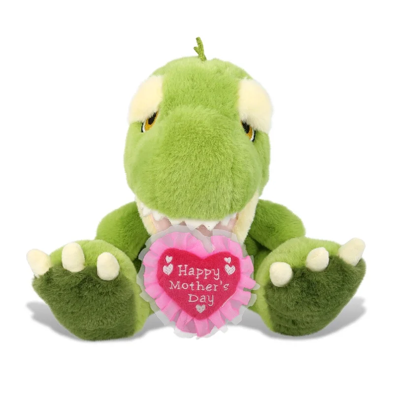 DolliBu Happy Mother’s Day Soft Plush T-Rex Dinosaur With Pink Heart - 9 inches