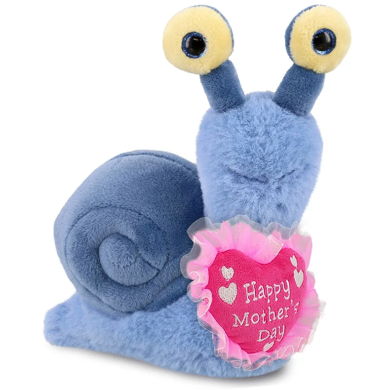 DolliBu Happy Mother’s Day Super Soft Plush Blue Snail With Pink Heart - 5.5 inches