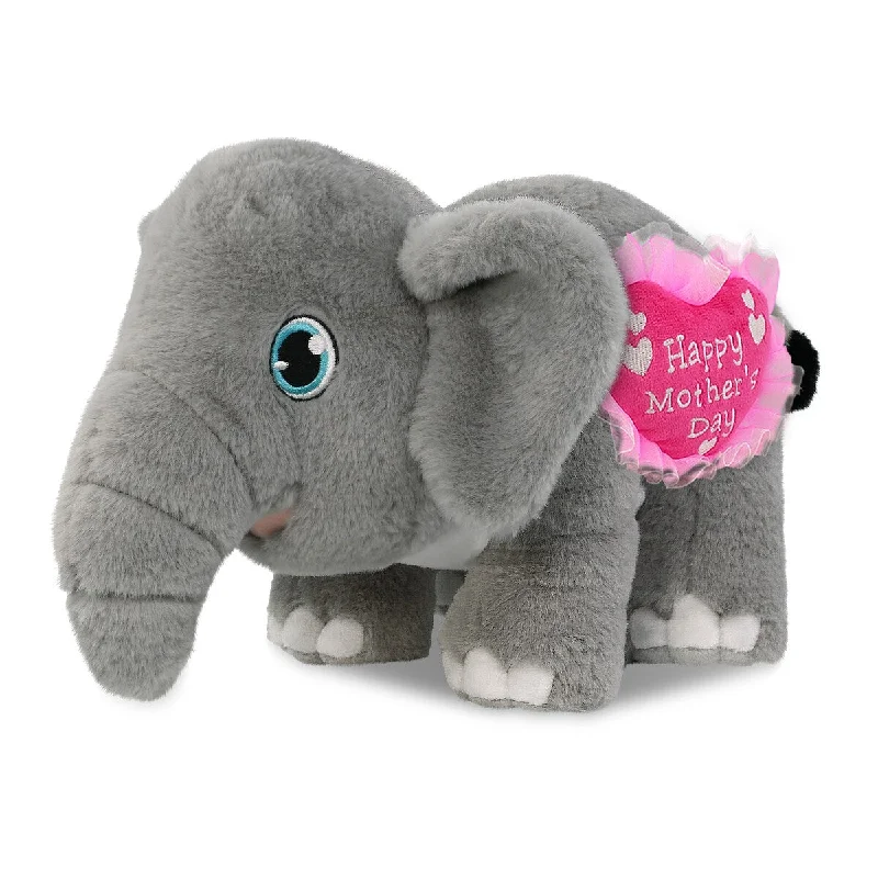 DolliBu Happy Mother’s Day Super Soft Plush Elephant With Pink Heart - 14 inches