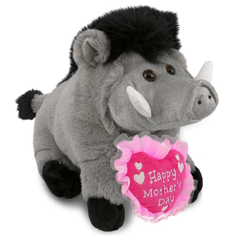 DolliBu Happy Mother’s Day Super Soft Plush Grey Boar With Pink Heart - 7.5 inches