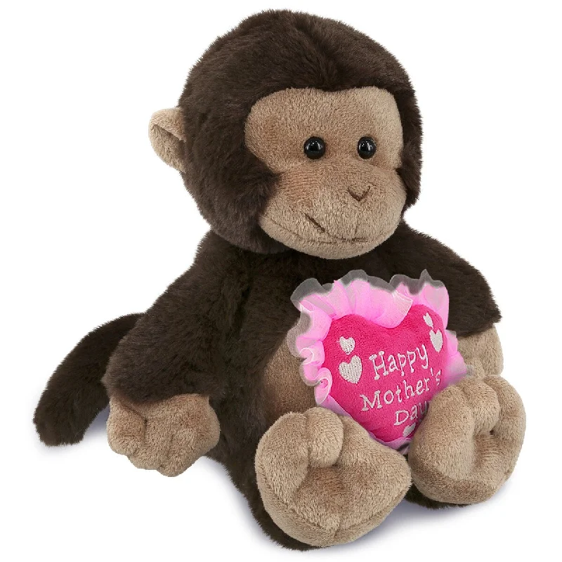 DolliBu Happy Mother’s Day Super Soft Plush Monkey With Pink Heart - 9 inches