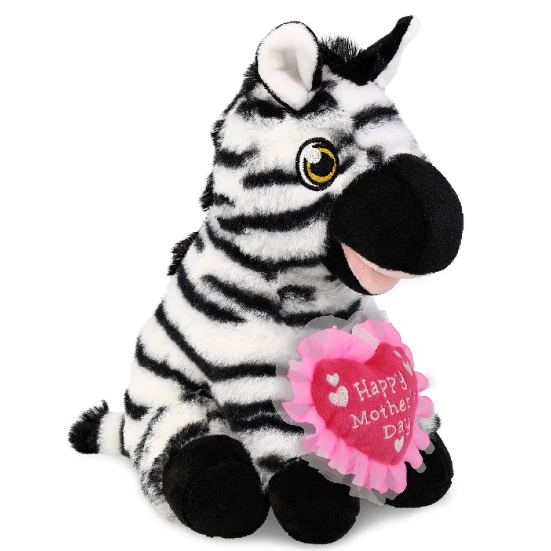 DolliBu Happy Mother’s Day Super Soft Plush Zebra With Pink Heart - 9 inches