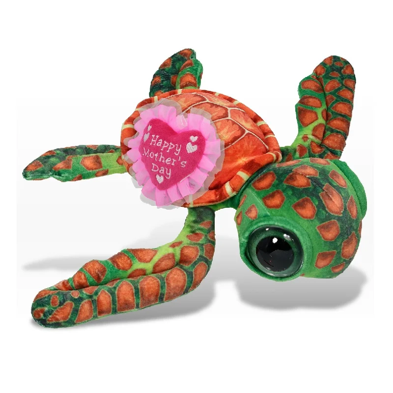 DolliBu Happy Mother's Day Plush Orange Sea Turtle With Pink Heart - 10 inches