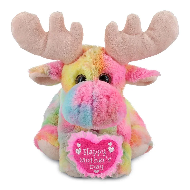 DolliBu Happy Mothers Day Rainbow Floppy Moose with Pink Heart Message - 9 inches