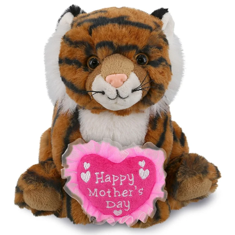 DolliBu Happy Mothers Day Super Soft Plush Squat Tiger with Pink Heart - 8 inches