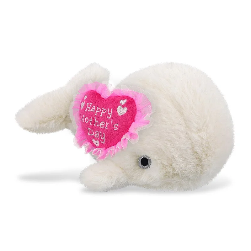 DolliBu Happy Mothers Day Super Soft Plush White Whale with Pink Heart - 7 inches