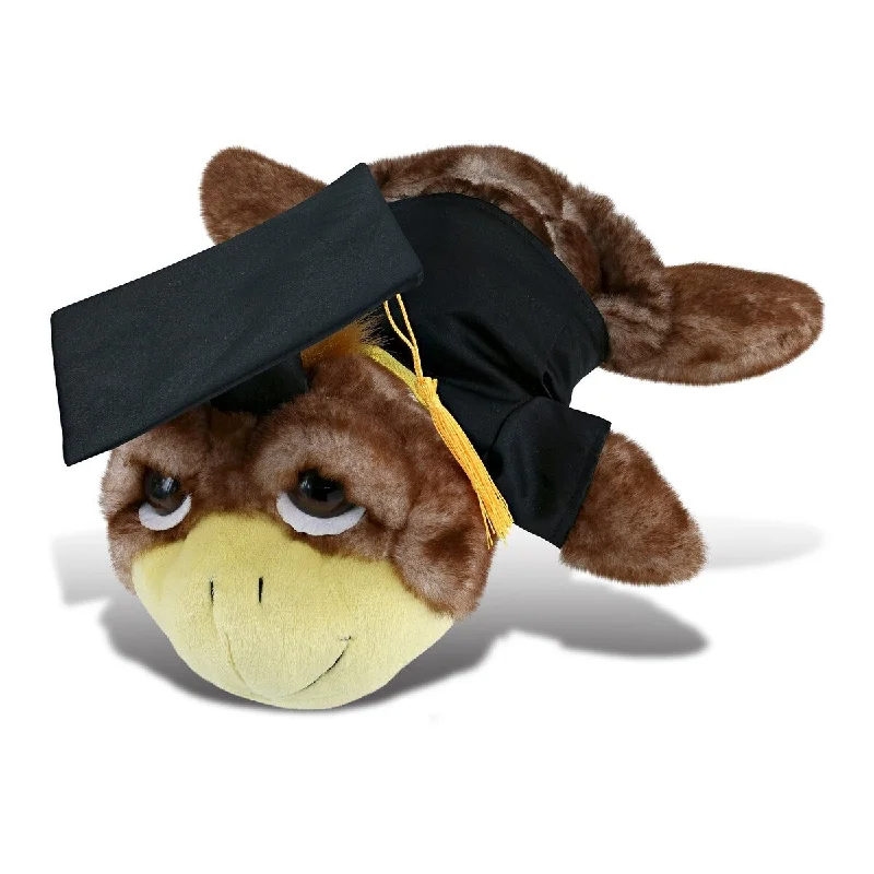 DolliBu Large Brown Sea Turtle Graduation Plush Toy with Gown and Cap - 11 inches