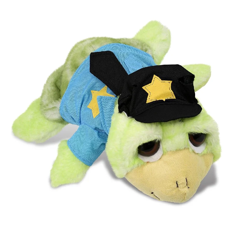 DolliBu Large Green Sea Turtle Police Officer Plush with Cop Uniform - 11 inches