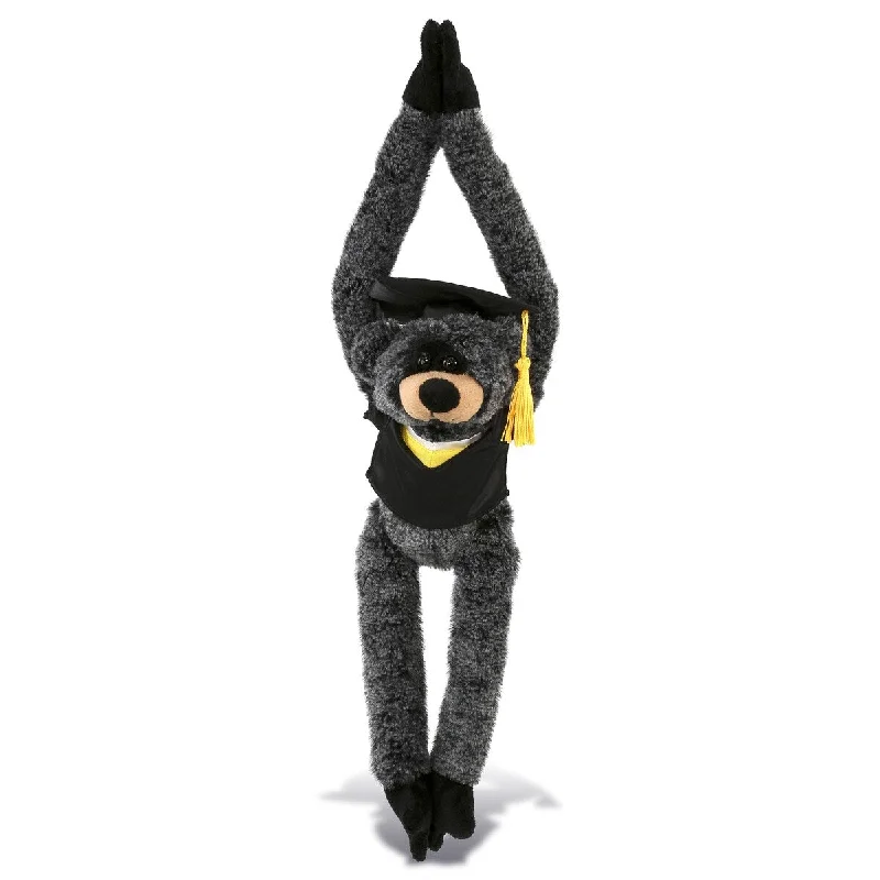 DolliBu Long Arms Black Bear Graduation Plush Toy with Gown and Cap - 21 inches