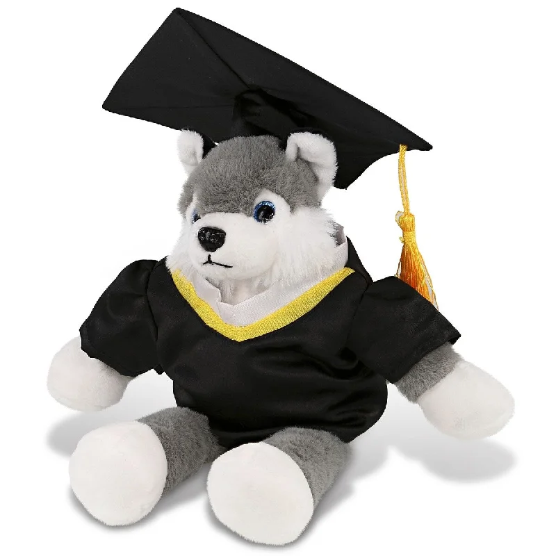 DolliBu Long Leg Husky Graduation Plush with Gown and Cap with Tassel - 10.5 inches