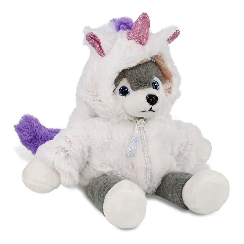 DolliBu Long Leg Husky Unicorn Plush Stuffed Animal Toy with Outfit - 10.5 inches