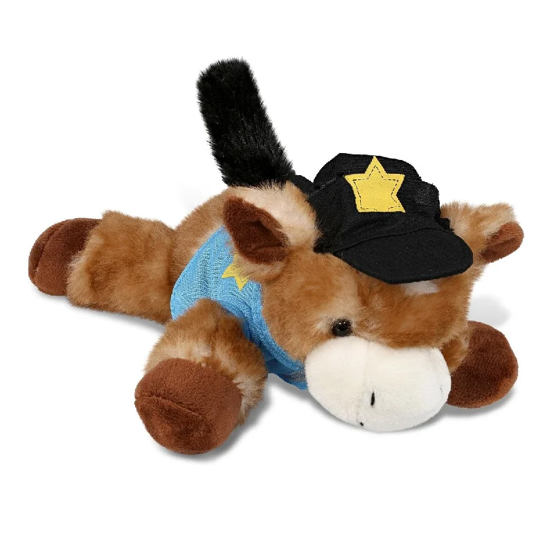 DolliBu Lying Brown Donkey Police Officer Plush Toy with Cop Uniform - 9 inches