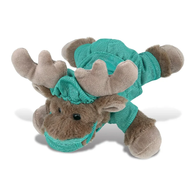 DolliBu Lying Cute Moose Doctor Plush with Cute Scrub Uniform and Cap - 8 inches