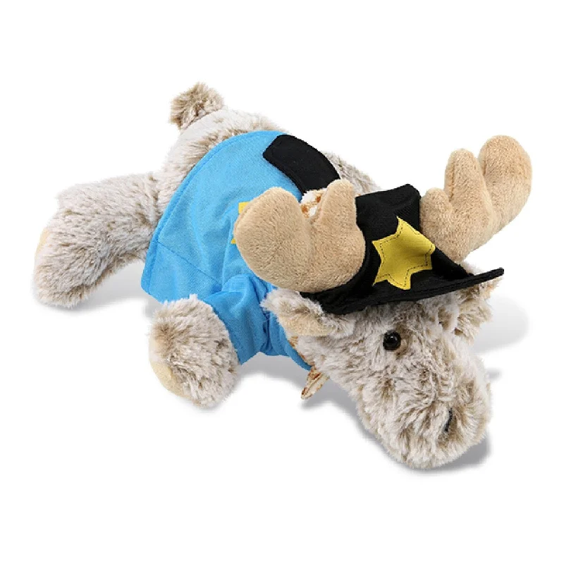 DolliBu Lying Moose Police Officer Plush Toy with Cop Uniform and Cap - 9.5 inches