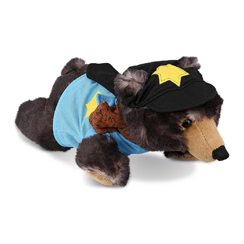 DolliBu Lying Wild Black Bear Police Officer Plush Toy with Uniform - 10 inches