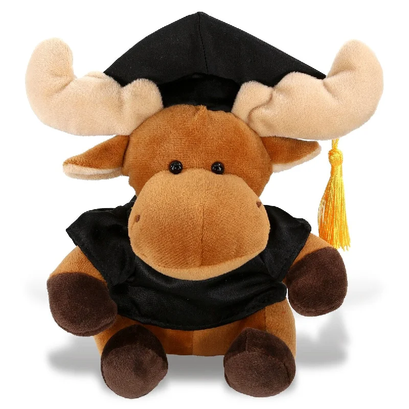 DolliBu Moose Graduation Plush Toy with Gown and Cap with Tassel - 6 inches