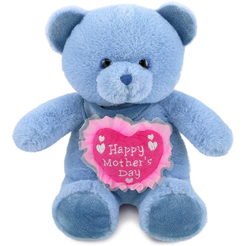 DolliBu Mother’s Day Super Soft Plush Baby Blue Bear With Pink Heart - 8 inches