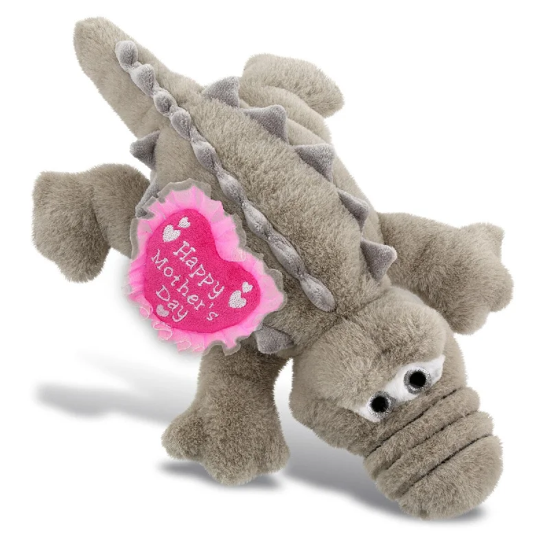 DolliBu Mother’s Day Super Soft Plush Grey Alligator With Pink Heart - 14 inches