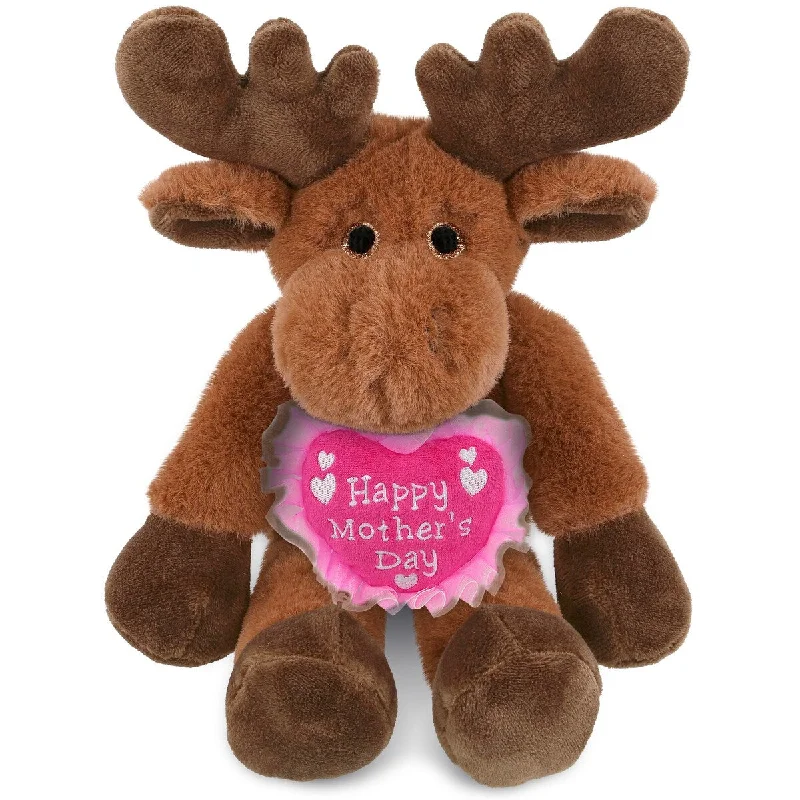 DolliBu Mother’s Day Super Soft Plush Long Leg Moose With Pink Heart - 10.5 inches