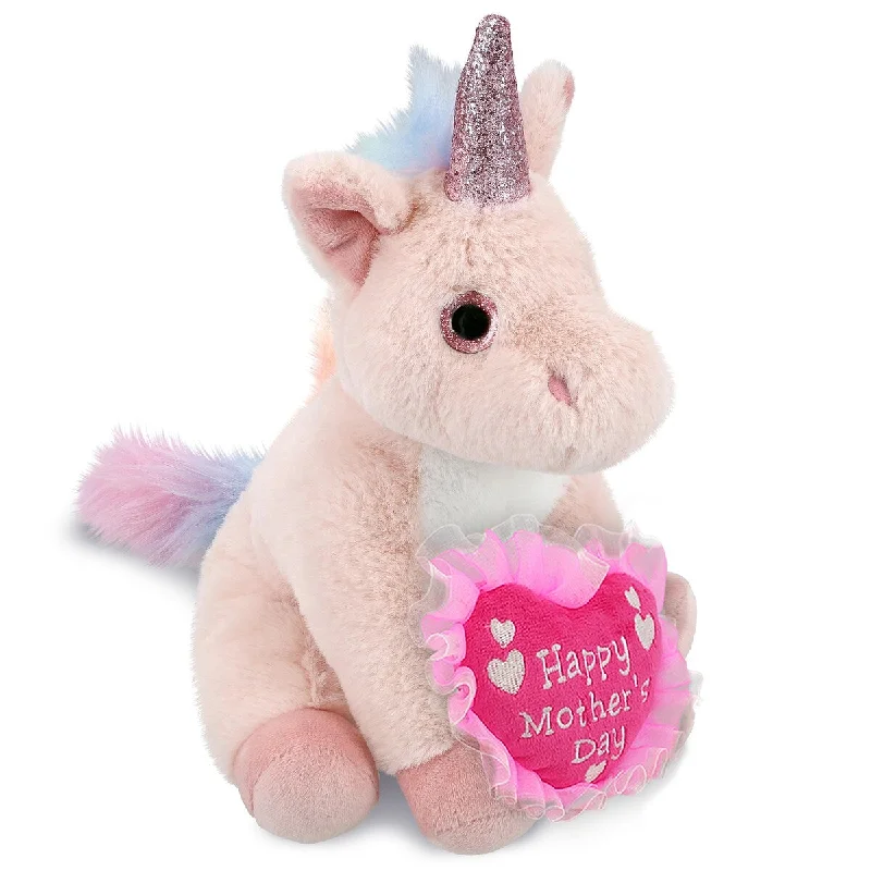 DolliBu Mother’s Day Super Soft Plush Pink Unicorn with Pink Heart - 9 inches