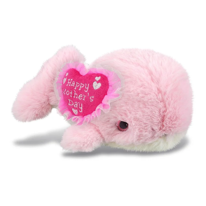 DolliBu Mother’s Day Super Soft Plush Pink Whale Small with Pink Heart - 7 inches