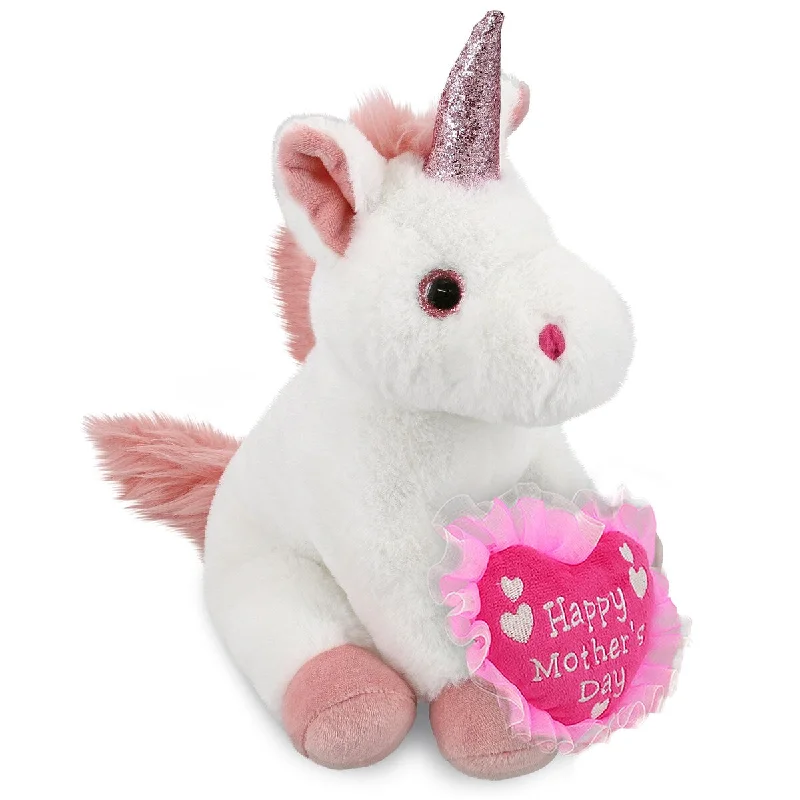 DolliBu Mother’s Day Super Soft Plush White Unicorn with Pink Heart - 9 inches