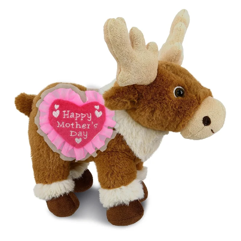 DolliBu Mothers Day Super Soft Plush Standing Reindeer with Pink Heart - 11 inches