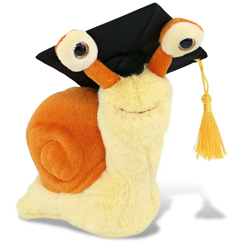 DolliBu Orange Snail Small Graduation Plush Toy with Cap with Tassel - 5.5 inches