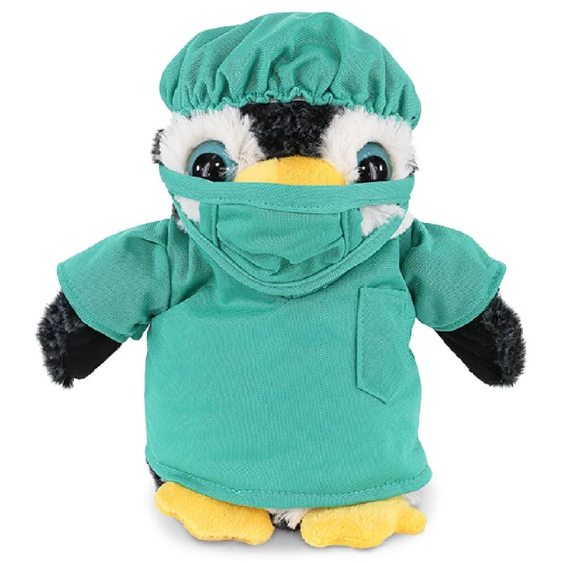 DolliBu Penguin Doctor Plush with Cute Scrub Uniform and Cap Outfit - 8 inches