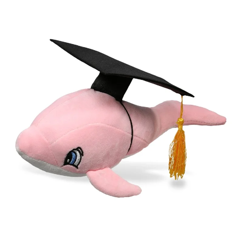 DolliBu Pink Dolphin Graduation Plush Toy with Cap with Tassel Outfit - 12 inches