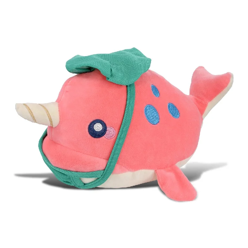 DolliBu Pink Narwhal Doctor Plush Toy with Cute Scrub Cap & Face Mask - 11.75 inches