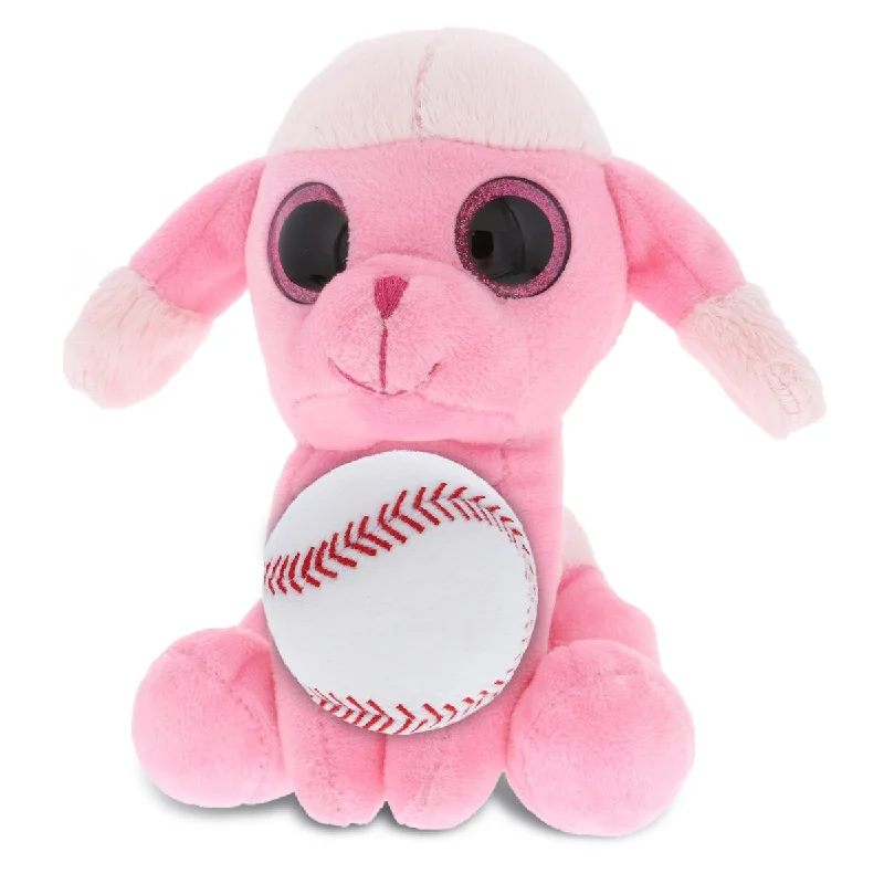 DolliBu Pink Poodle Dog Sparkle Eyes Stuffed Animal w/ Baseball Plush - 6 inches