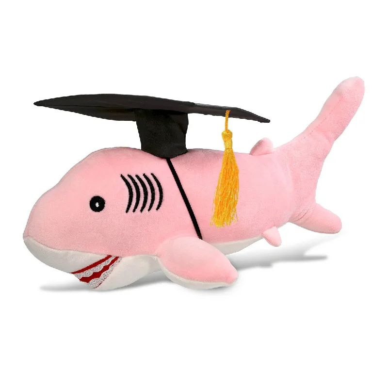 DolliBu Pink Shark Graduation Plush Toy with Gown and Cap with Tassel - 12 inches