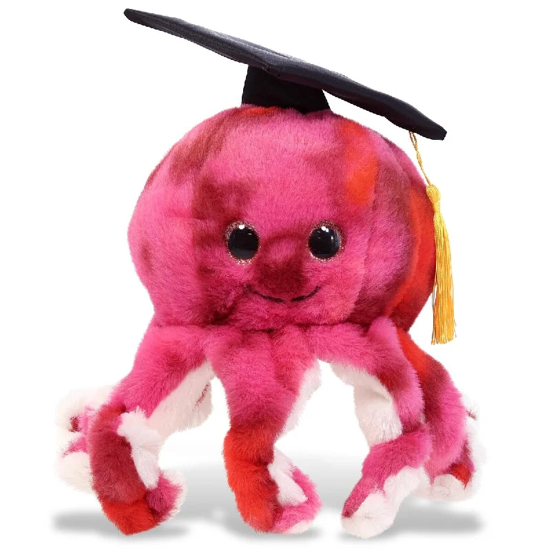 DolliBu Pink Tie-Dye Octopus Graduation Plush Toy with Cap with Tassel - 10 inches