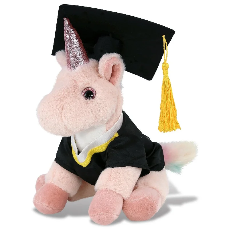 DolliBu Pink Unicorn Graduation Plush with Gown and Cap with Tassel - 9 inches