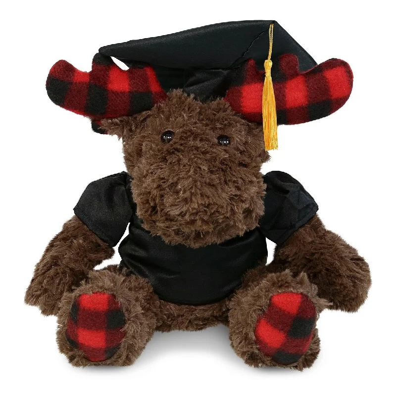 DolliBu Plaid Curly Moose Graduation Plush Toy with Gown and Cap - 10 inches