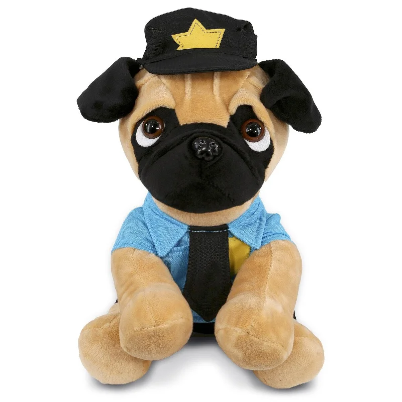 DolliBu Pug Dog Police Officer Plush Toy with Cop Uniform and Cap - 10 inches