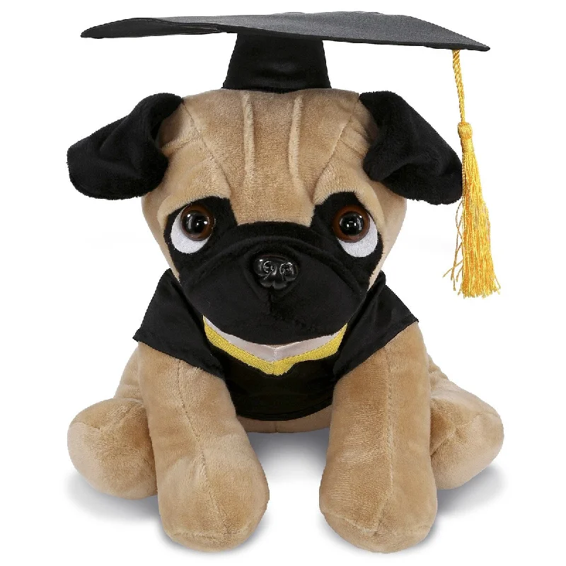 DolliBu Pug Graduation Plush Toy with Gown and Cap with Tassel - 10 inches