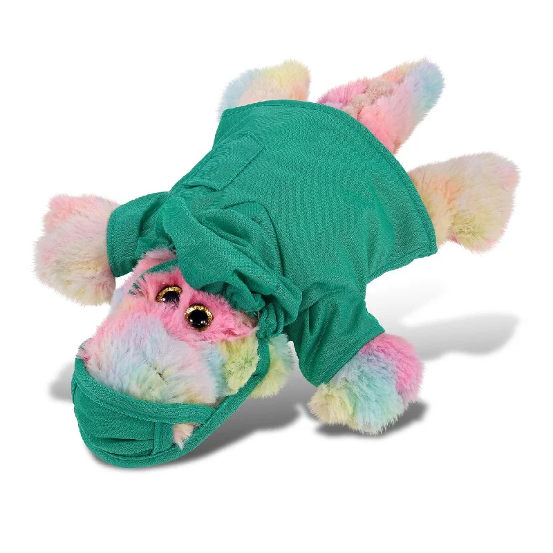 DolliBu Rainbow Alligator Doctor Plush Toy with Scrub Uniform and Cap - 12 inches