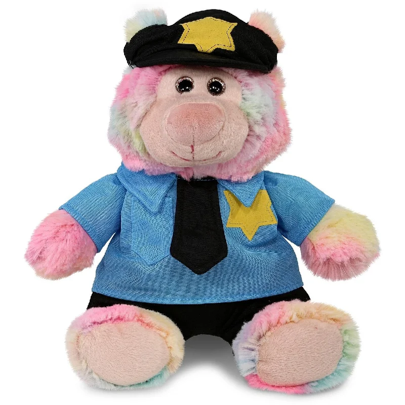 DolliBu Rainbow Bear Police Officer Plush Toy with Uniform and Cap - 9 inches