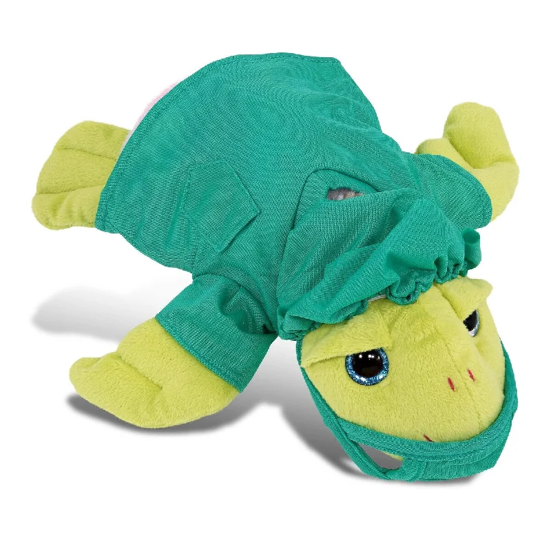 DolliBu Rainbow Green Sea Turtle Doctor Plush w/ Scrub Uniform and Cap - 10 inches