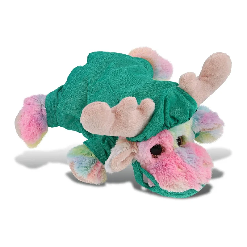 DolliBu Rainbow Lying Moose Doctor Plush Toy w/ Scrub Uniform and Cap - 9.5 inches