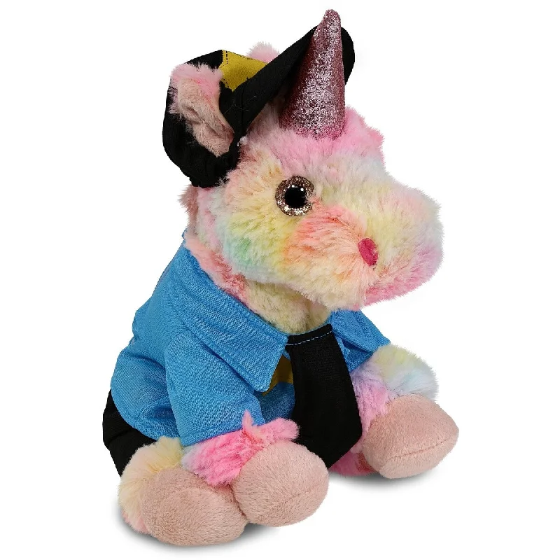 DolliBu Rainbow Unicorn Police Officer Plush with Cop Uniform and Cap - 9 inches