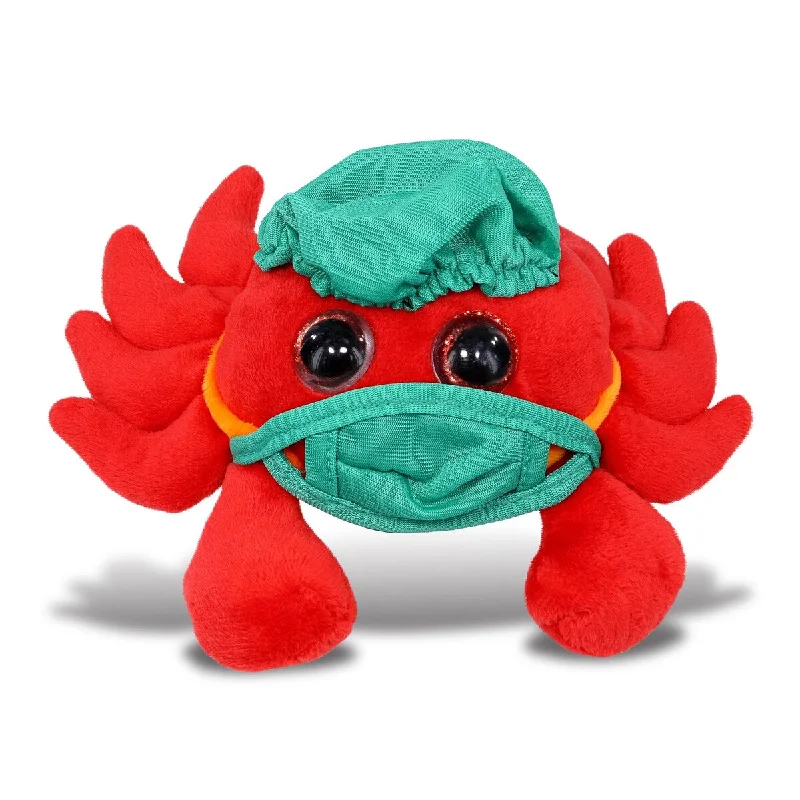 DolliBu Red Crab Big Eye Doctor Plush Toy with Scrub Cap and Face Mask - 6 inches