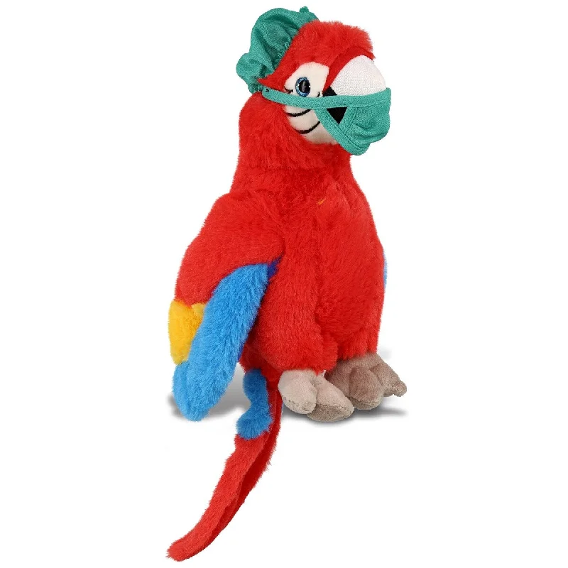 DolliBu Red Parrot Doctor Plush Toy with Cute Scrub Cap and Face Mask - 15.5 inches