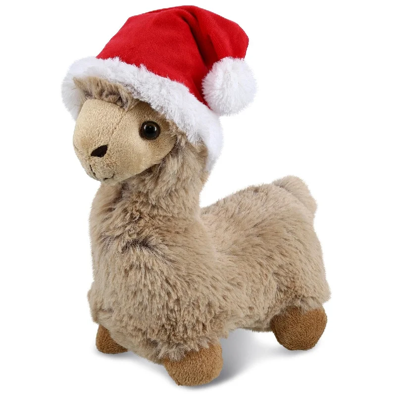 DolliBu Santa Beige Llama Stuffed Animal Plush Toy with Santa Outfit - 11 inches