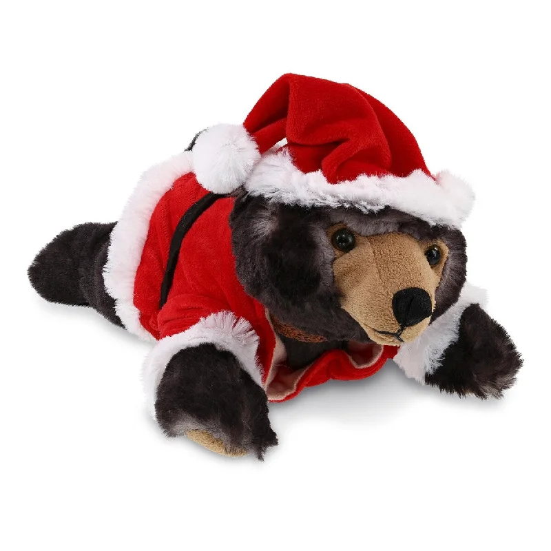 DolliBu Santa Black Bear Stuffed Animal Plush Toy with Santa Outfit - 10 inches