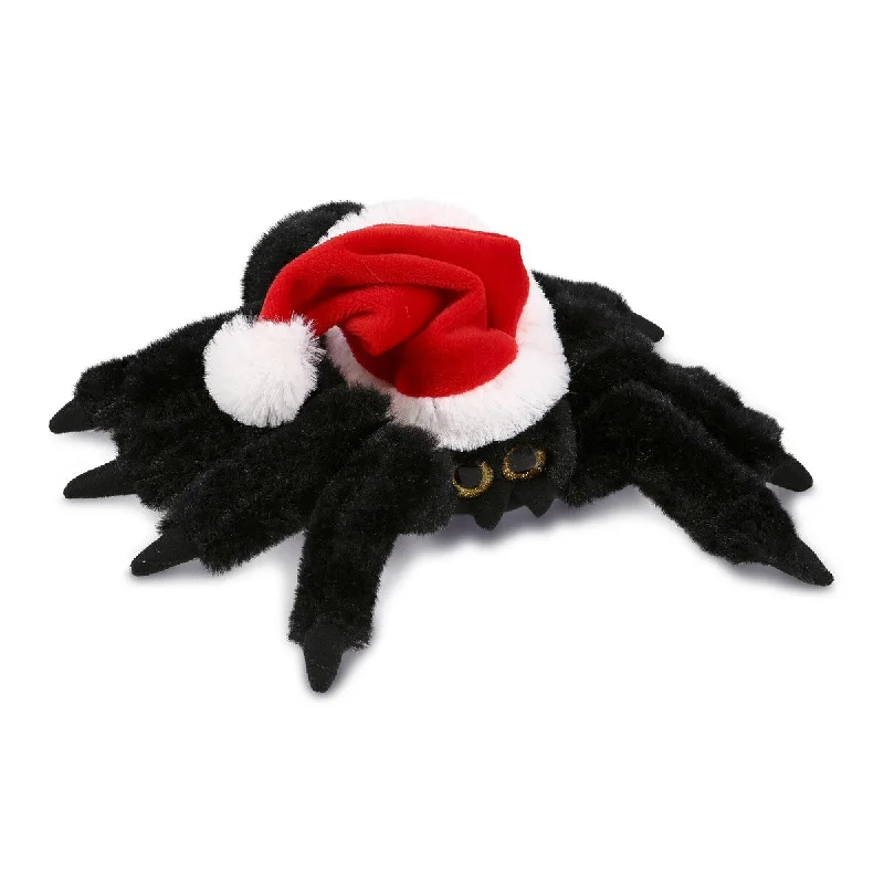 DolliBu Santa Black Spider Stuffed Animal Plush Toy with Red Santa Hat - 7 inches