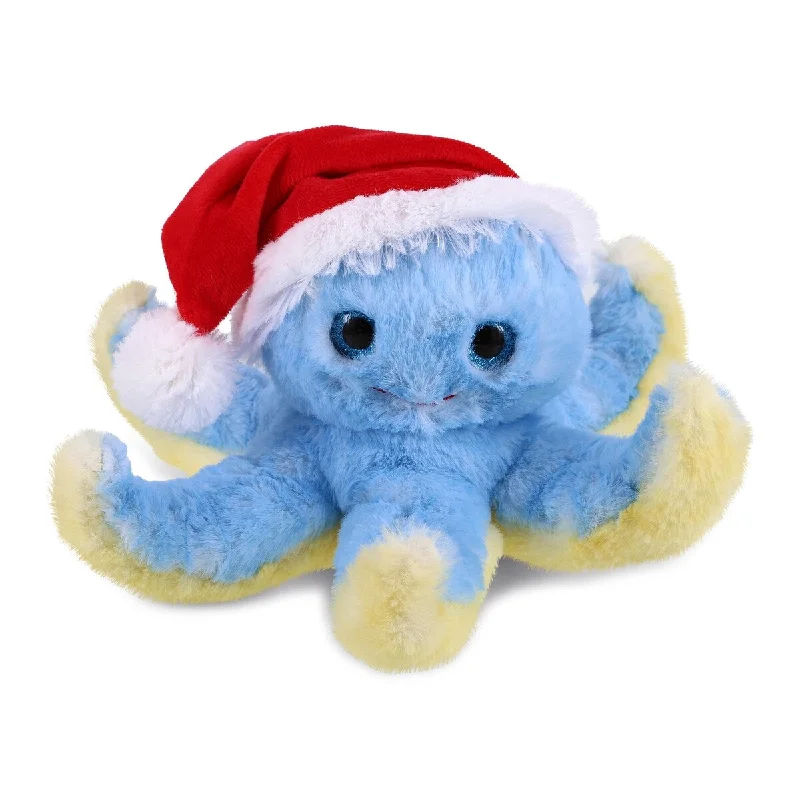 DolliBu Santa Blue Octopus Stuffed Animal Plush Toy with Santa Outfit - 9.5 inches